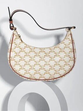 Celine Triomphe Canvas Crescent Shoulder Bag in Beige